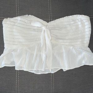 AE FLOUNCE TIE FRONT BANDEAU TUBE TOP